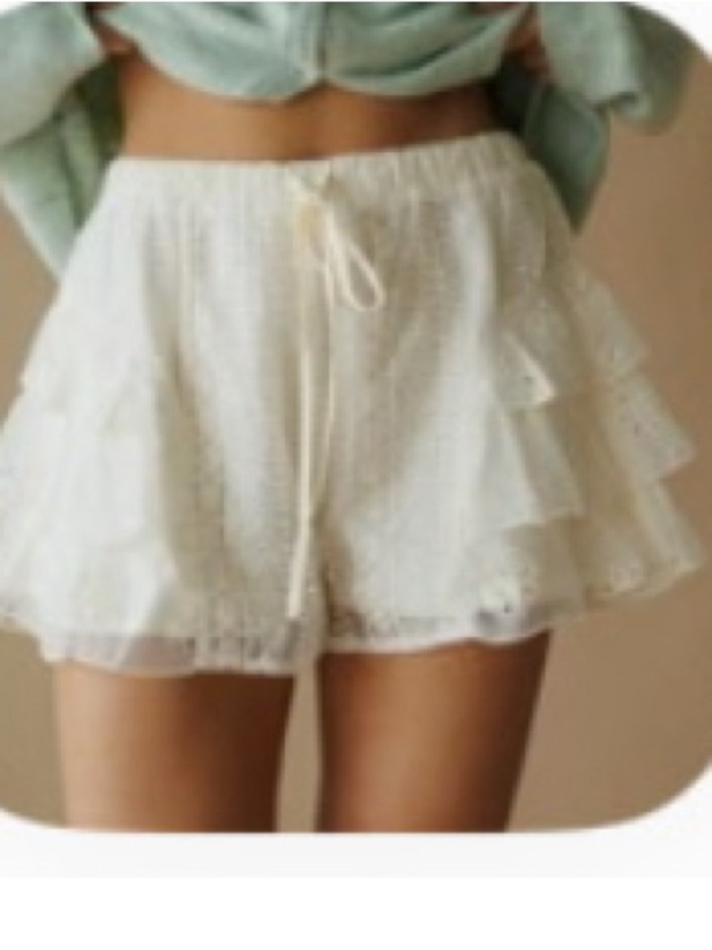 Women's White Lace Tiered Ruffle Drawstring Skort